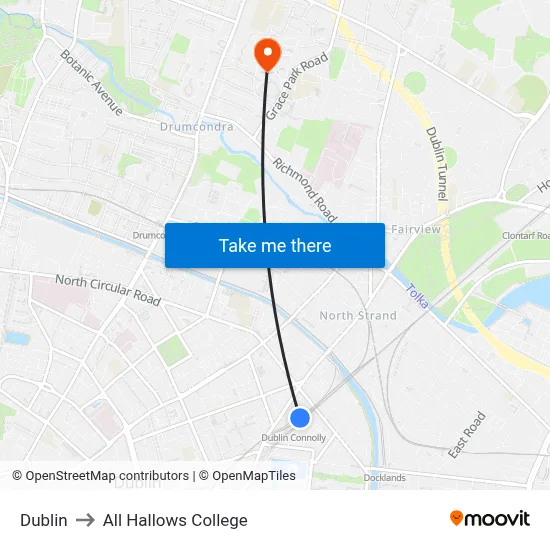 Dublin to All Hallows College map