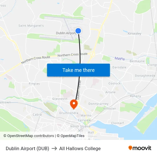 Dublin Airport (DUB) to All Hallows College map