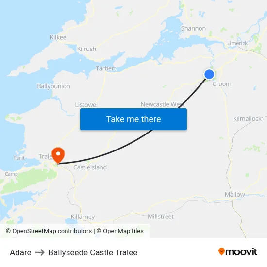 Adare to Ballyseede Castle Tralee map