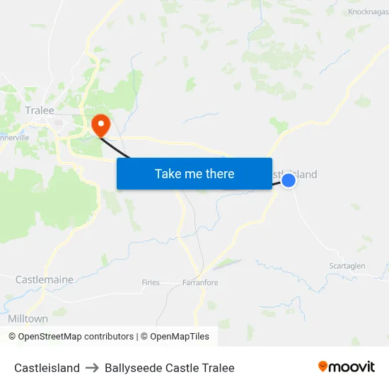 Castleisland to Ballyseede Castle Tralee map