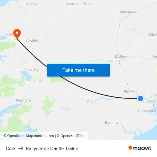 Cork to Ballyseede Castle Tralee map
