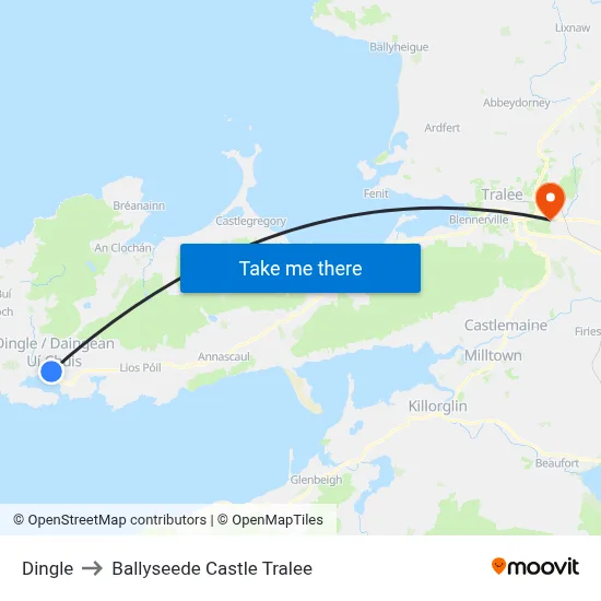 Dingle to Ballyseede Castle Tralee map