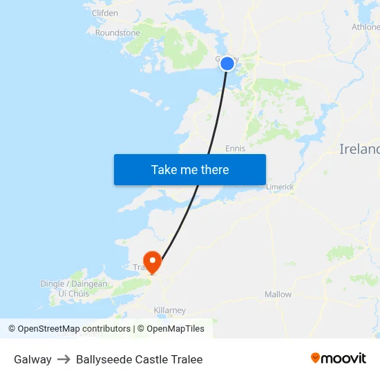 Galway to Ballyseede Castle Tralee map