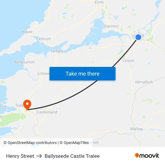 Henry Street to Ballyseede Castle Tralee map