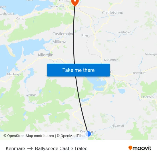 Kenmare to Ballyseede Castle Tralee map