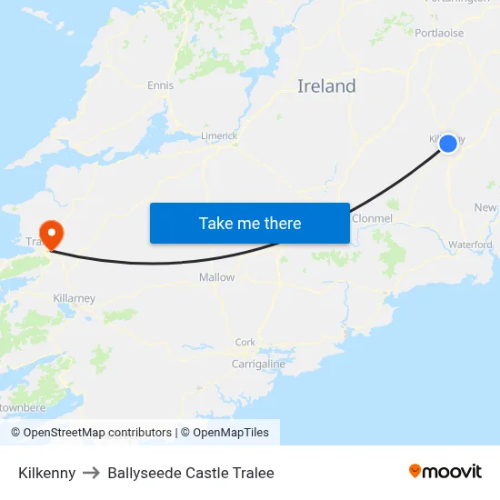 Kilkenny to Ballyseede Castle Tralee map