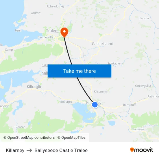 Killarney to Ballyseede Castle Tralee map