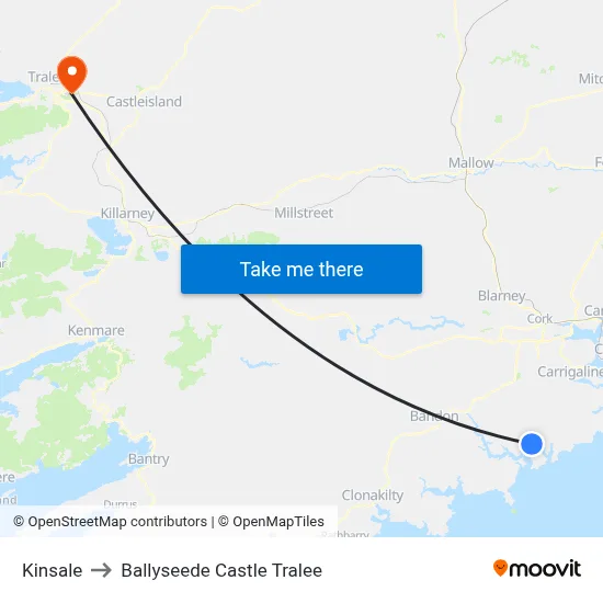 Kinsale to Ballyseede Castle Tralee map