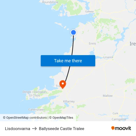Lisdoonvarna to Ballyseede Castle Tralee map