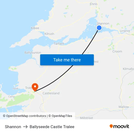Shannon to Ballyseede Castle Tralee map