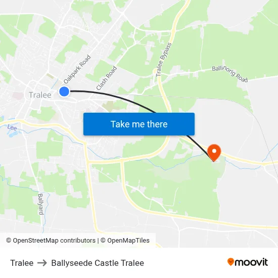Tralee to Ballyseede Castle Tralee map