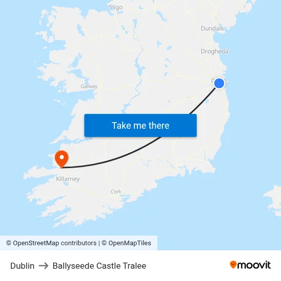 Dublin to Ballyseede Castle Tralee map