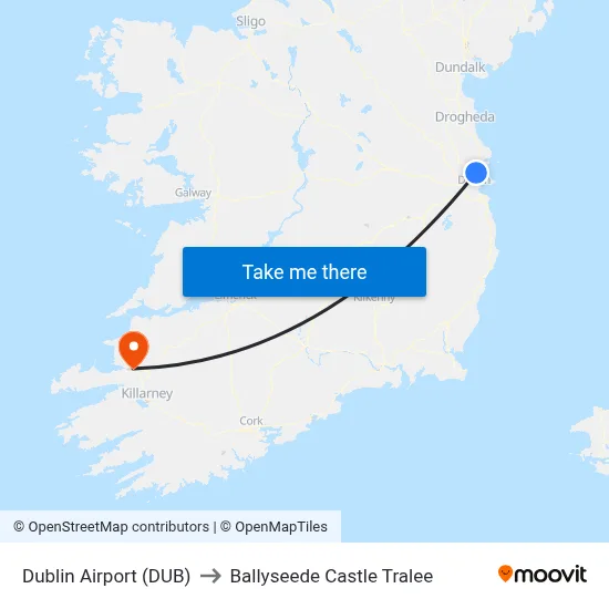 Dublin Airport (DUB) to Ballyseede Castle Tralee map