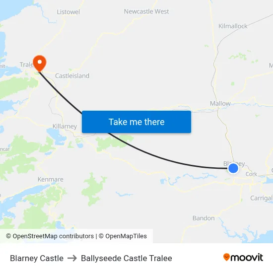Blarney Castle to Ballyseede Castle Tralee map