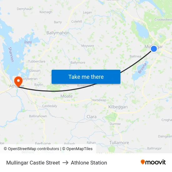 Mullingar Castle Street to Athlone Station map