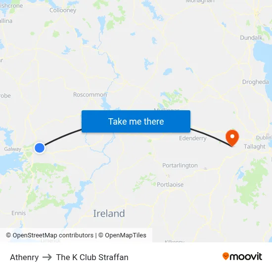 Athenry to The K Club Straffan map