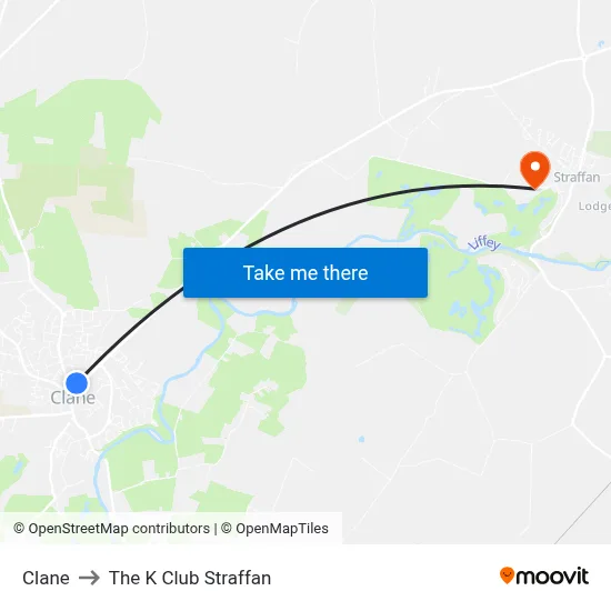 Clane to The K Club Straffan map