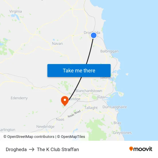 Drogheda to The K Club Straffan map