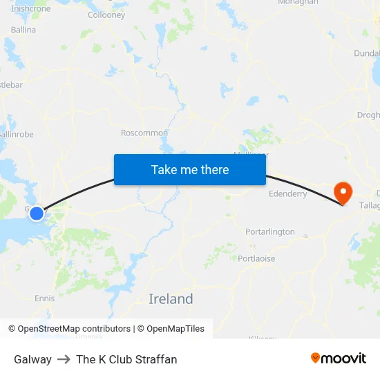 Galway to The K Club Straffan map