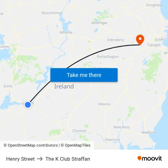Henry Street to The K Club Straffan map