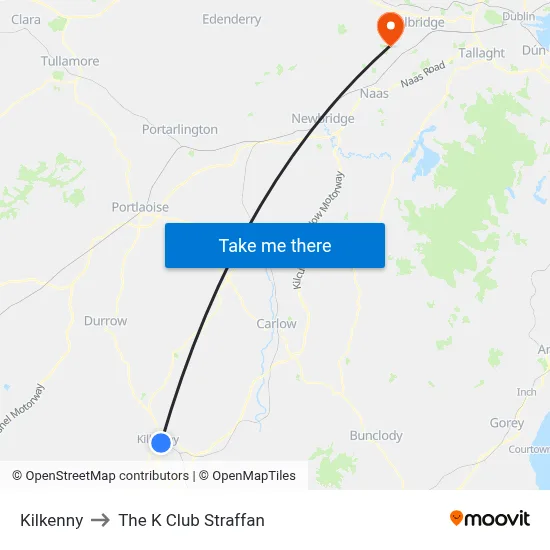 Kilkenny to The K Club Straffan map