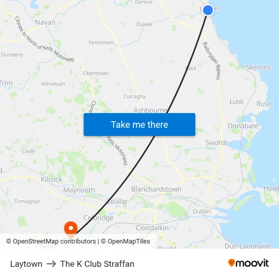 Laytown to The K Club Straffan map
