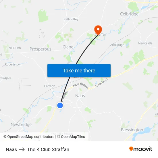 Naas to The K Club Straffan map