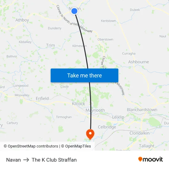 Navan to The K Club Straffan map
