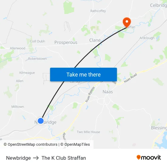 Newbridge to The K Club Straffan map