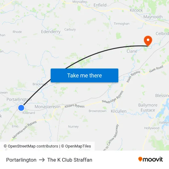 Portarlington to The K Club Straffan map