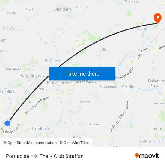 Portlaoise to The K Club Straffan map