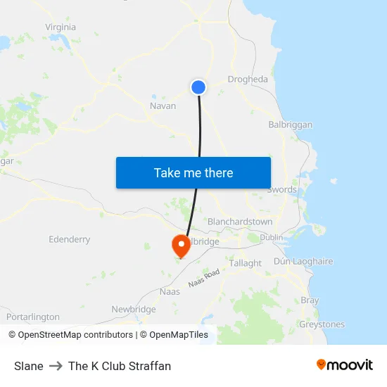 Slane to The K Club Straffan map