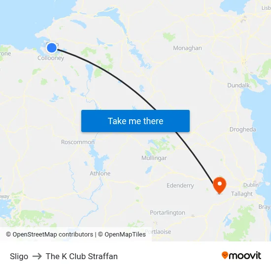 Sligo to The K Club Straffan map