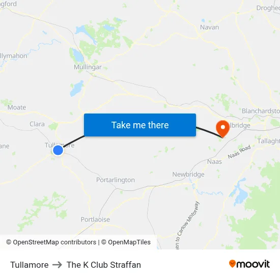 Tullamore to The K Club Straffan map