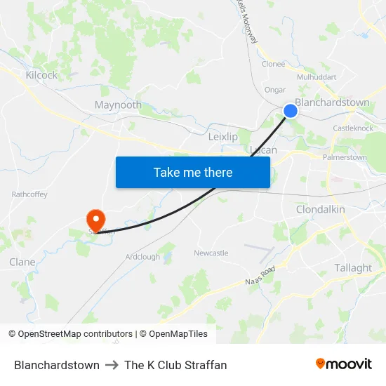 Blanchardstown to The K Club Straffan map