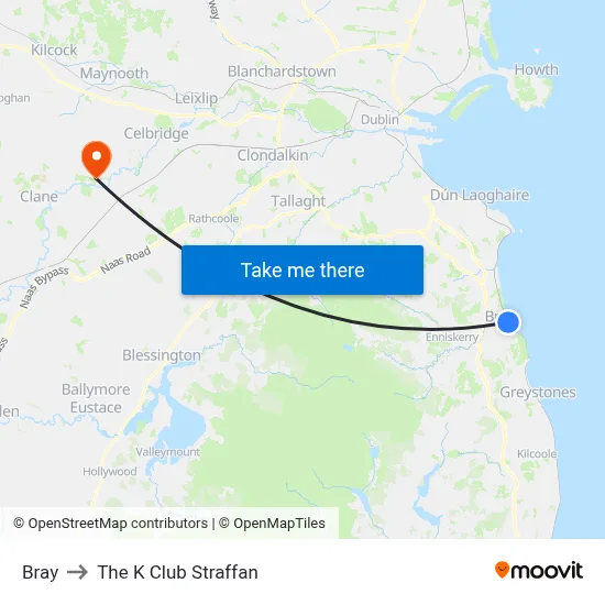Bray to The K Club Straffan map