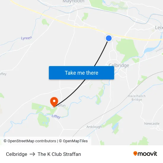 Celbridge to The K Club Straffan map