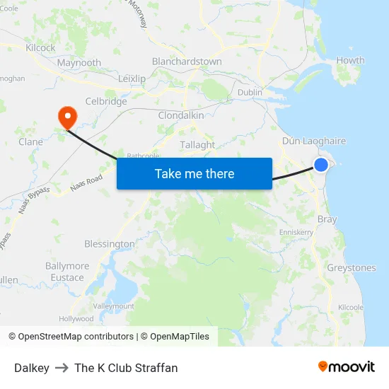 Dalkey to The K Club Straffan map