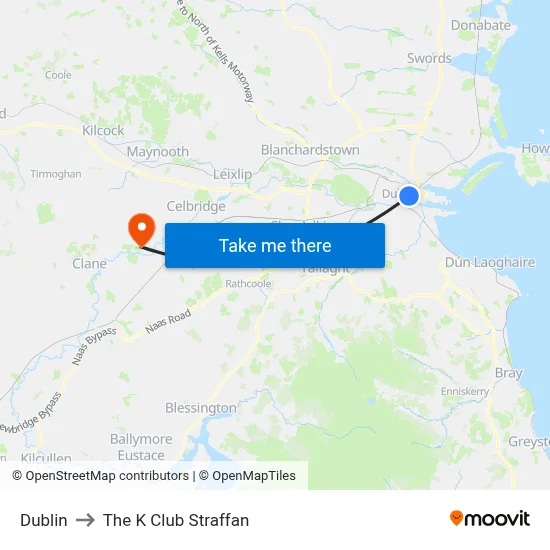 Dublin to The K Club Straffan map