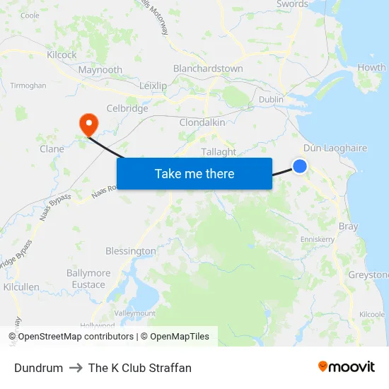 Dundrum to The K Club Straffan map