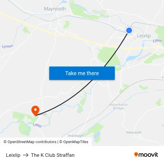 Leixlip to The K Club Straffan map