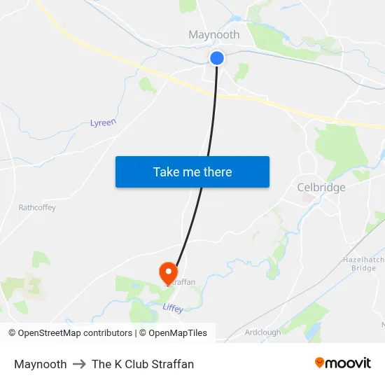 Maynooth to The K Club Straffan map