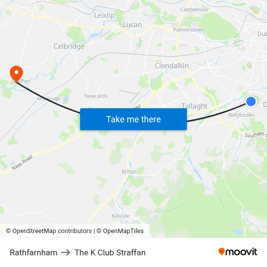 Rathfarnham to The K Club Straffan map