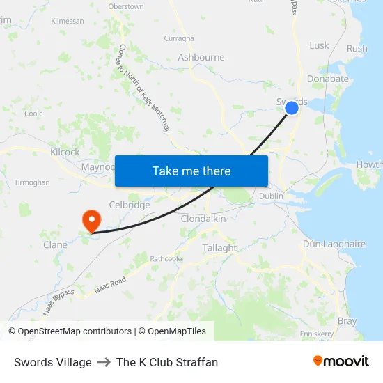 Swords Village to The K Club Straffan map