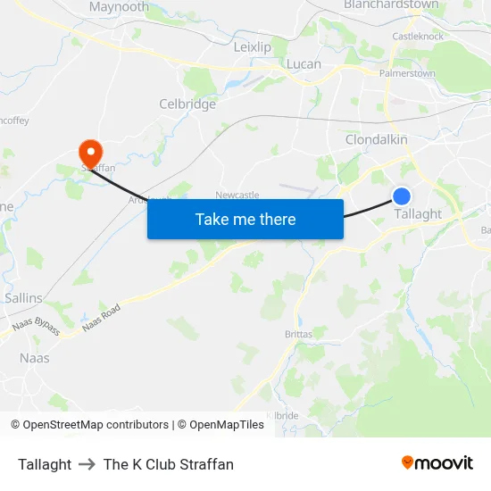 Tallaght to The K Club Straffan map