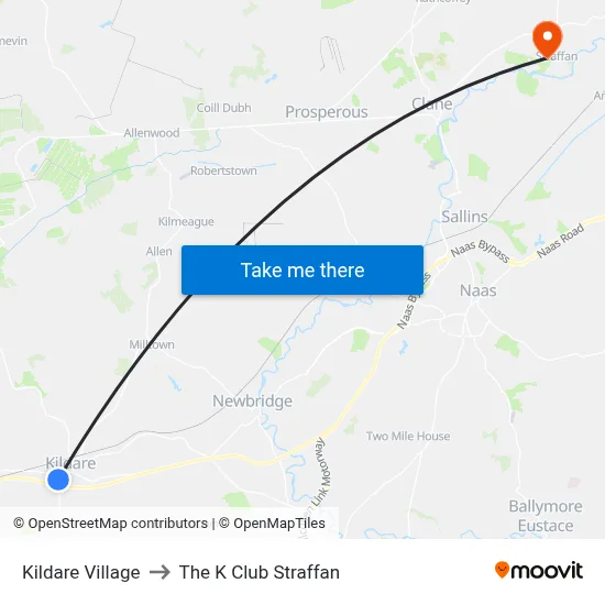Kildare Village to The K Club Straffan map