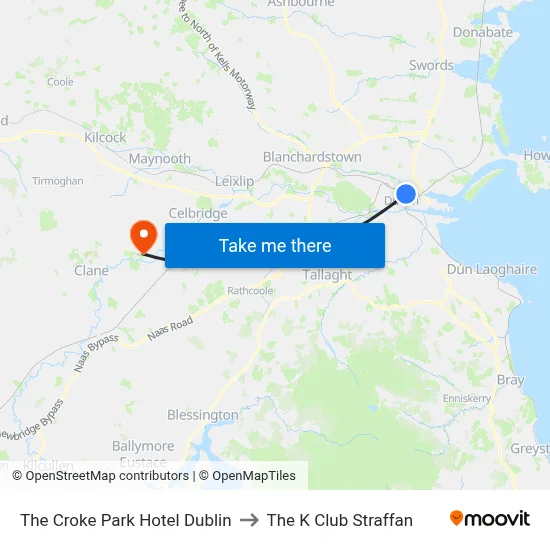 The Croke Park Hotel Dublin to The K Club Straffan map