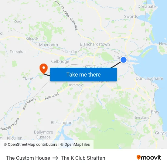 The Custom House to The K Club Straffan map