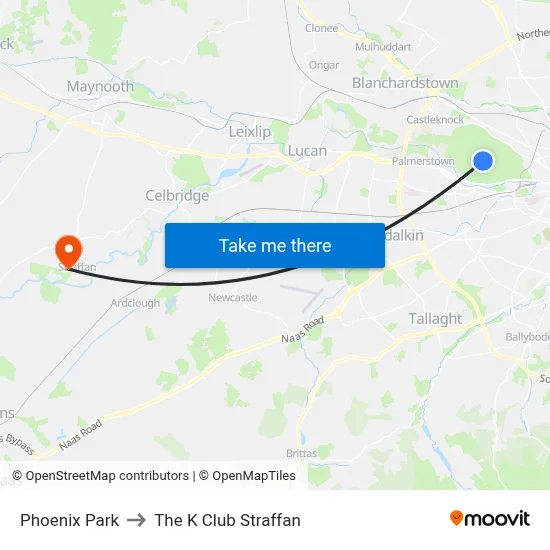 Phoenix Park to The K Club Straffan map