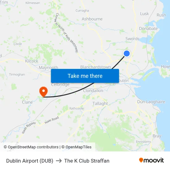 Dublin Airport (DUB) to The K Club Straffan map